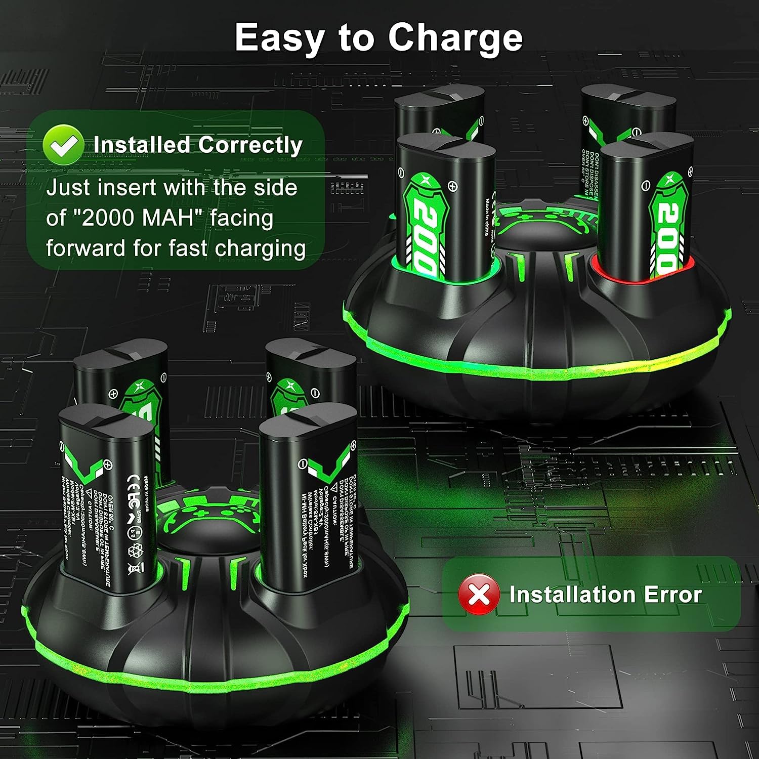 4800mWh(2000mAh) Batteria per Xbox One/One S/X/Xbox Series X/S, Ricarica Rapida in 2.5 Ore Batteria Ricaricabile per Xbox One/Xbox Series X/S/Xbox One S/X/Xbox One Elite
