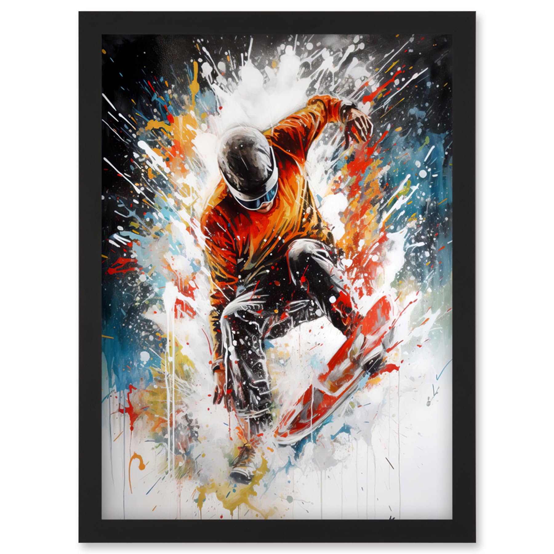 Artery8 Extreme Sports Snowboarding Paint Splat Portrait Artwork Framed Wall Art Print A4