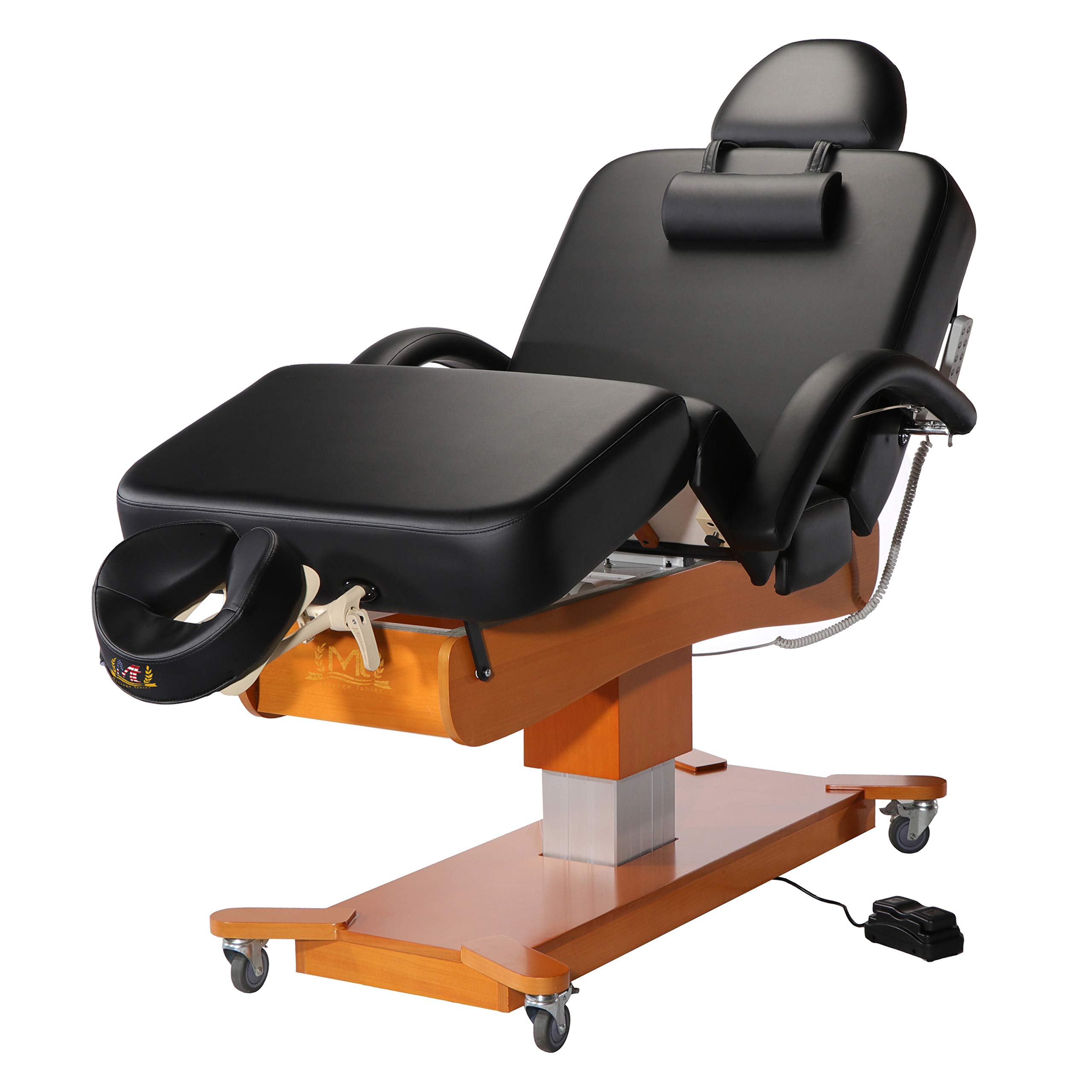 Master Massage Maxking Deluxe 4 Section Elctric Lift Spa Salon Stationary Table-Pedestal Flat Beauty Bed Black