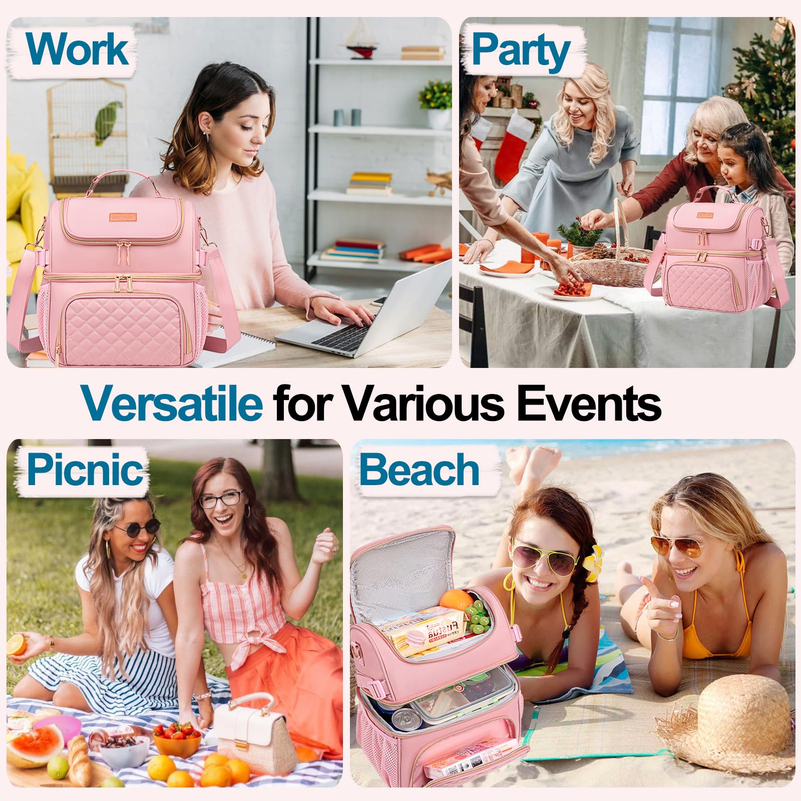 Lonchera para mujer, lonchera de doble compartimento para el trabajo, lonchera a prueba de fugas, lonchera grande aislada para adultos, para mujeres y hombres, bolsa de almuerzo para picnic