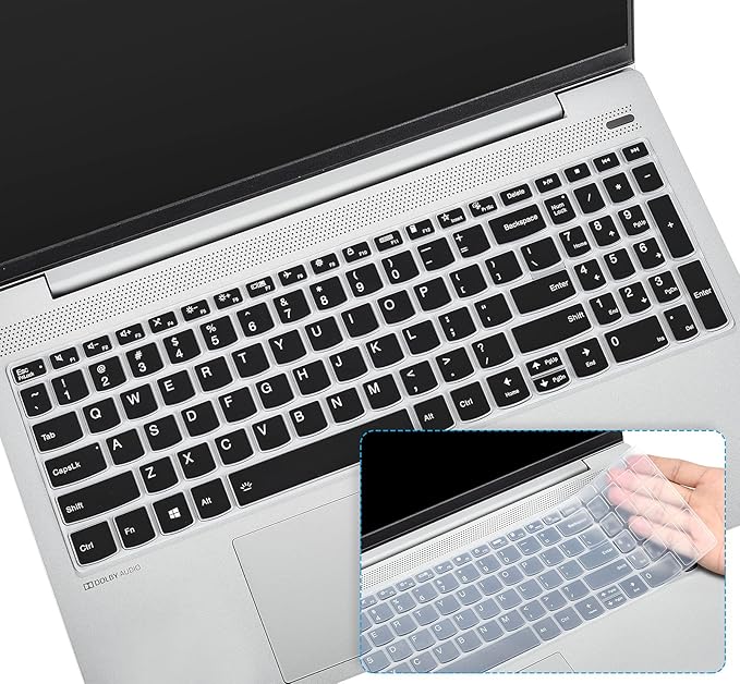 2PCS Keyboard Cover Skin for Lenovo Yoga 7i 2-in-1 16", Lenovo V15 G4(2024), G3 G2, ideaPad 1 1i 15.6, ideaPad 3 3i 5 5i 15.6, ideaPad Flex 5 5i 15.6, ThinkBook 15 G4 G3 G2,Black+Clear