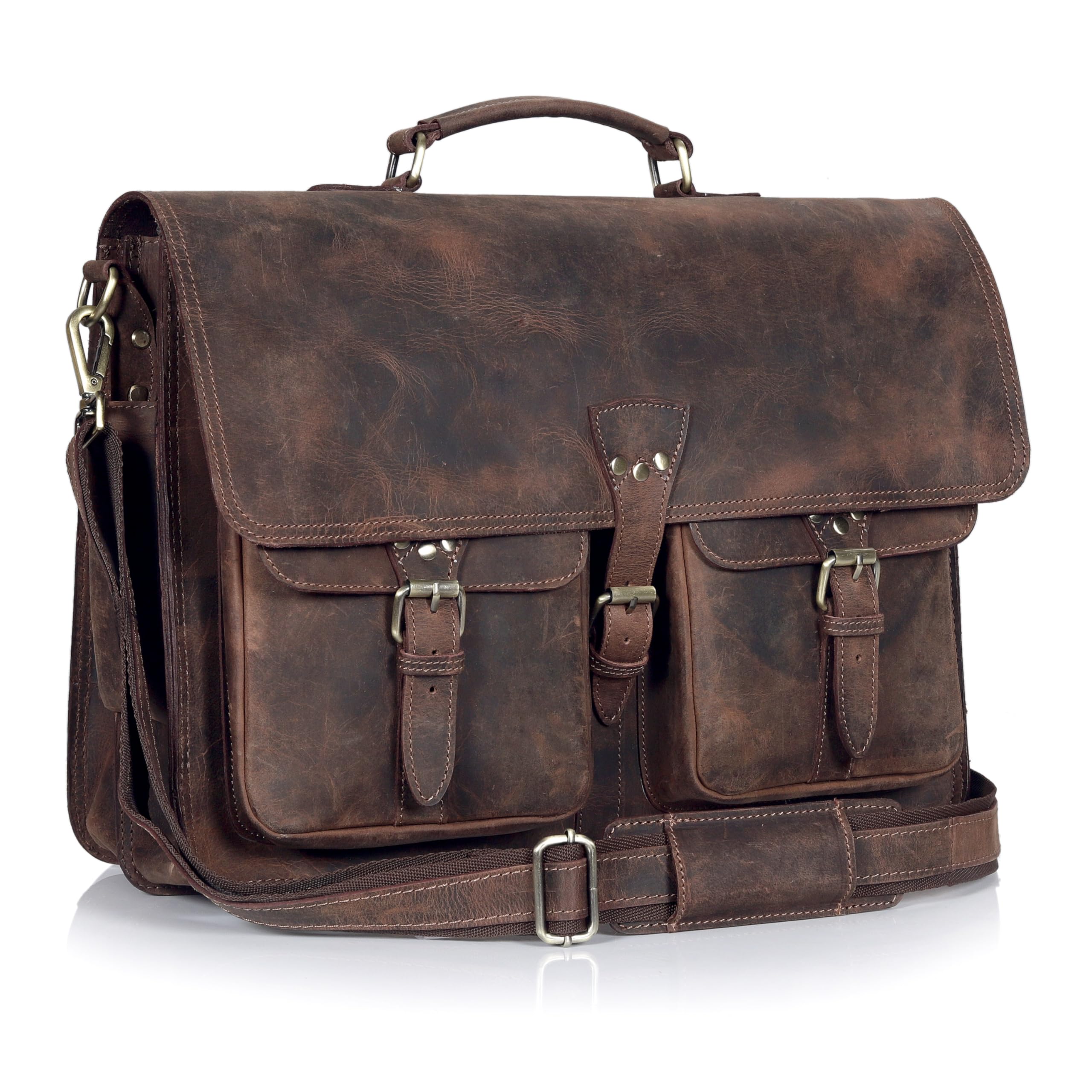 Vintage Leather Messenger Bag for Men Women Multi-Pocket Briefcase Satchel Laptop Shoulder Bag
