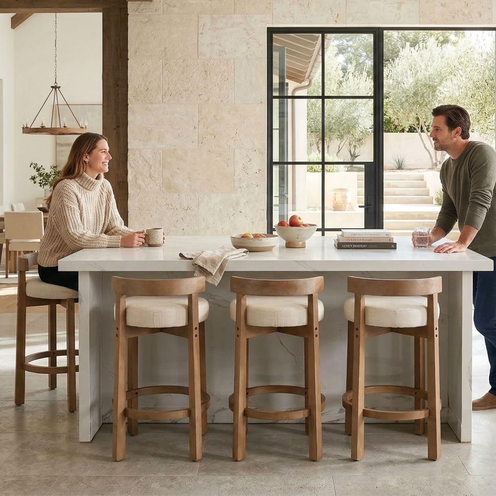 LukeAlon Mid Century Linen Counter Stools Set of 4