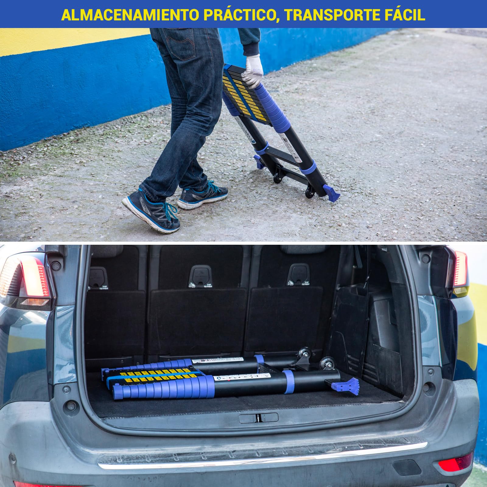 HOSTRÖM Escalera telescópica de Aluminio 4,1 m TELESCOVA13+, Escalera Plegable y Extensible, multifunción, Altura de Trabajo máx. 5 m, Ganchos Desmontables, garantía de 5 años