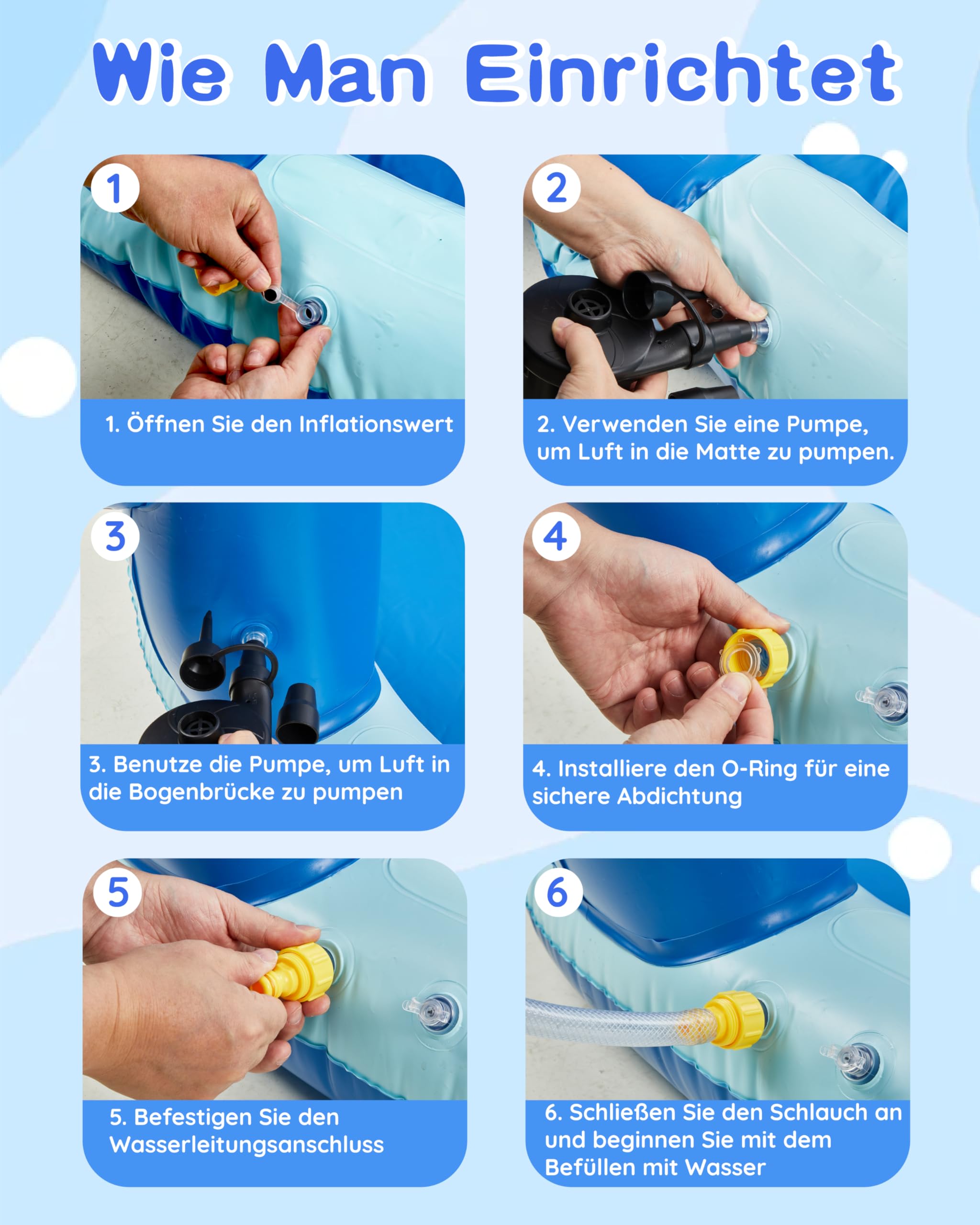 Gleamkid Sprinkler für Kinder, 4-in-1 aufblasbares Hai-Wasserspielzeug für Jungen und Mädchen, Sommer Outdoor-Spiel mit 4-Ring-Wurf, Garten-Wassersprinkler-Sprühspielzeug, tolles Geschenk für Kinder