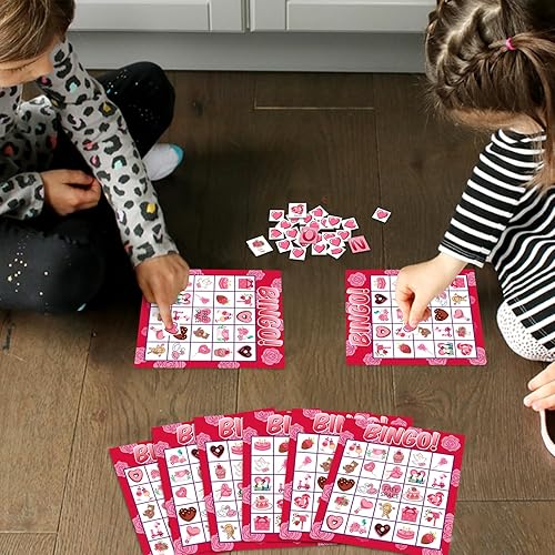 Miniatura 7 de jollylife 40 Jugadores Día de San Valentín Bingo Juego Tarjetas Clase Fiesta Suministros Actividad (Rosa)