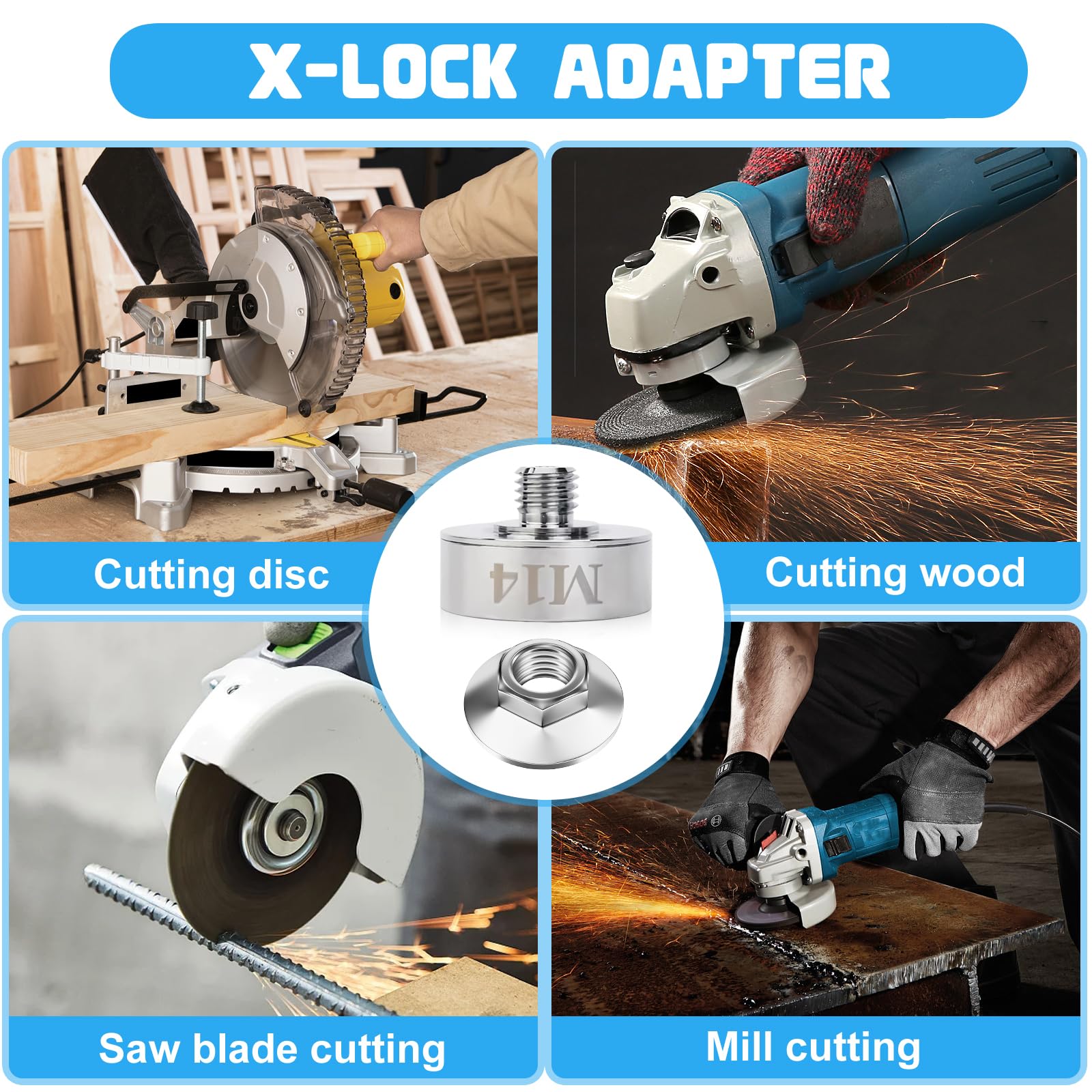 X-Lock-Adapter auf M14 Gewinde mit M14-Flansch-Kontermutter, Edelstahl XLOCK Adapter, M14 Adapter für Xlock, für Diamantkernbohrer, Sägeblatt, Winkelschleifer-Schneidklinge, Schnellspannmutter