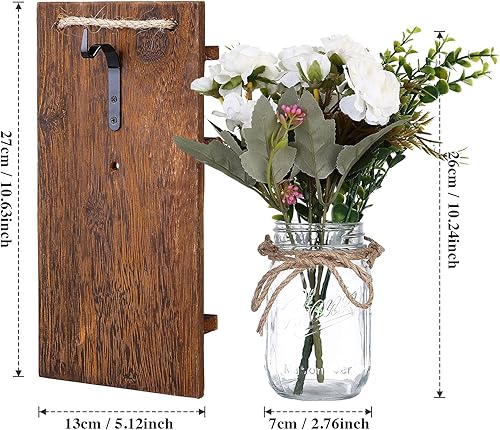 Miniatura 8 de LIGHTESS Aplique de pared con tarro de albañil con decoración de madera de flores, luces LED de hadas rústicas, lámpara de pared para decoración del