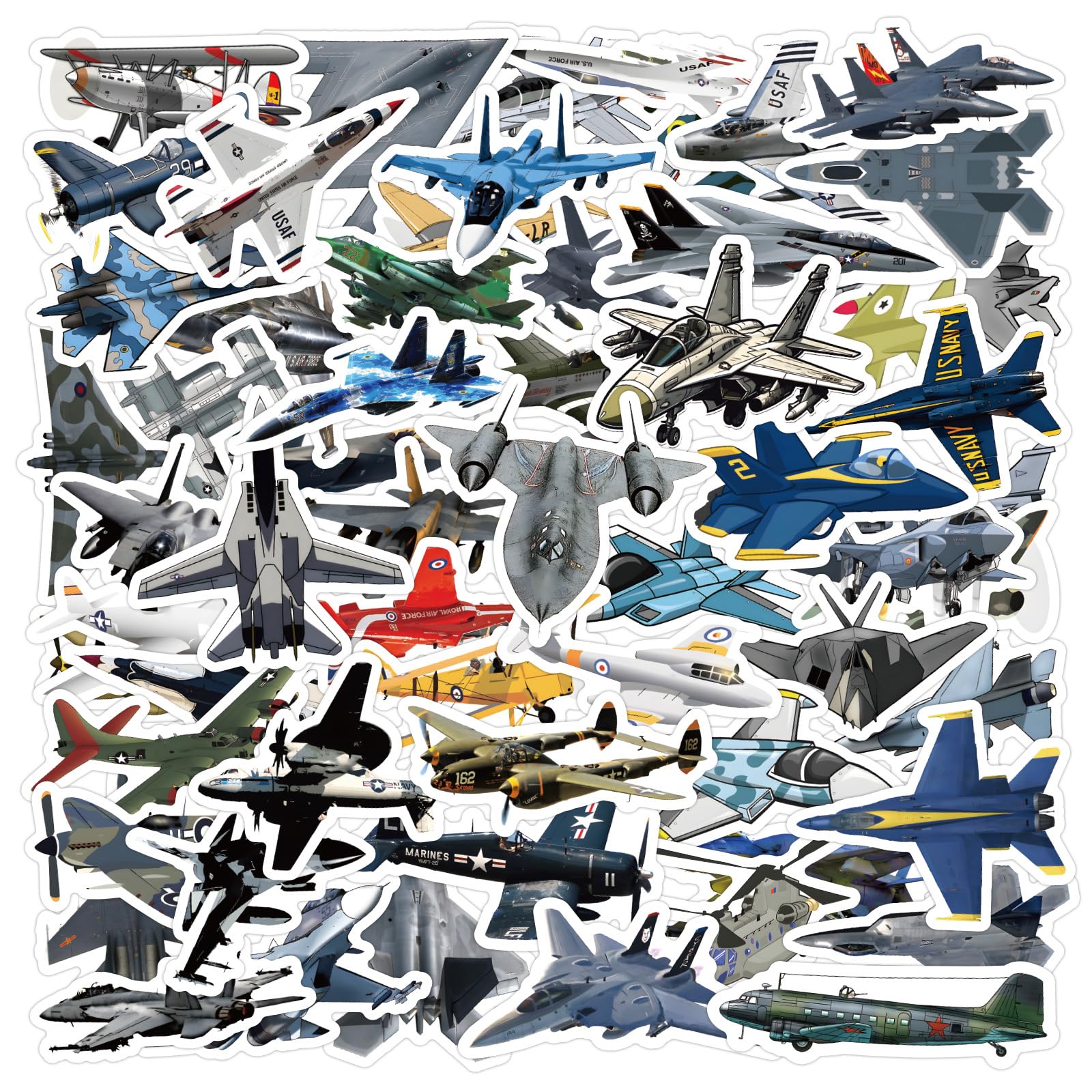 60pcs Fighter Plane Stickers,Cool Warplane Stickers,Party Favor and Supplies,Military Aircraft Stickers for Teens Boys Men Laptop Water Bottles Helmet