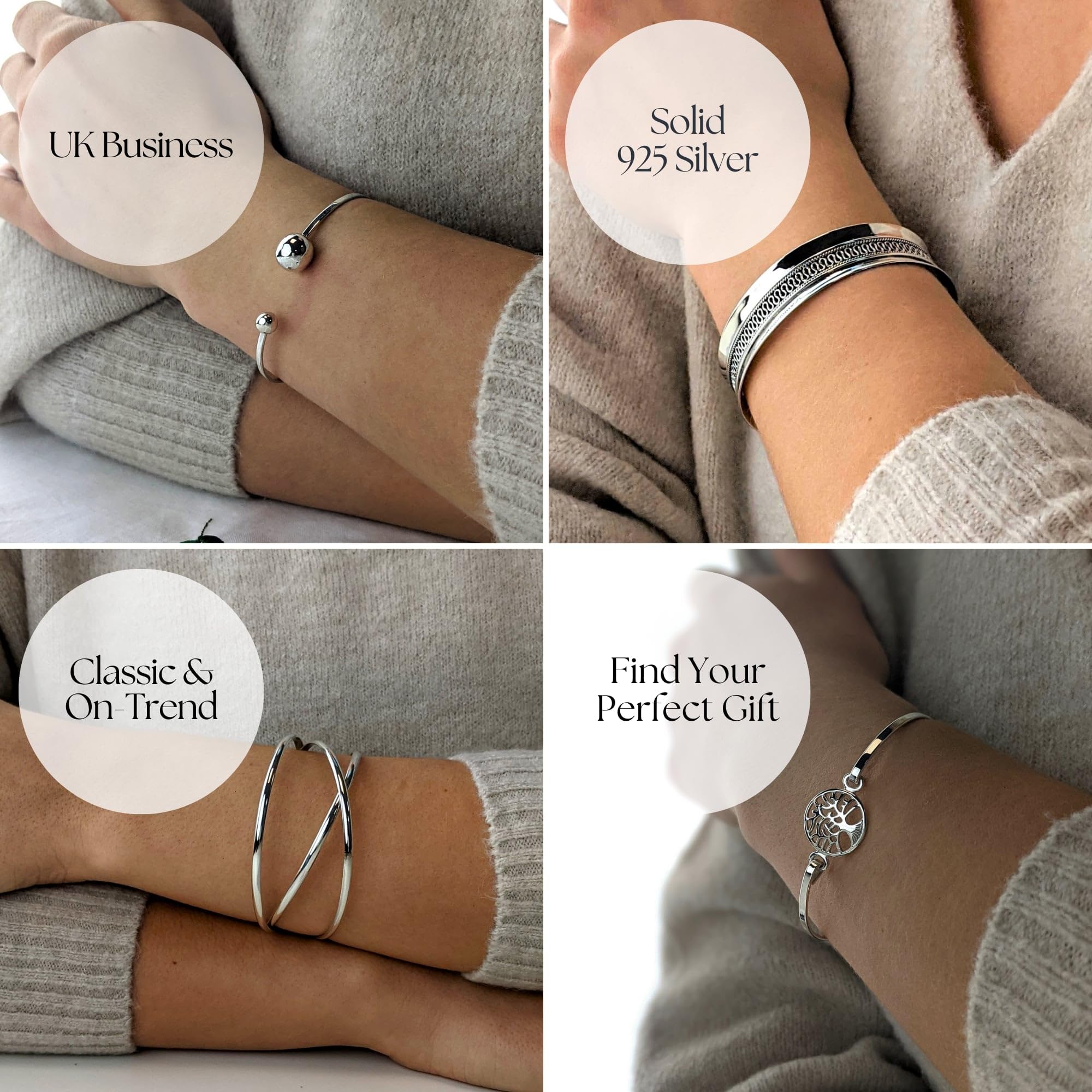 Silverly Bracciale Rigido Ondulato in Argento Sterling 925 per Donna | Bracciale Rigido Moderno con Onda Piatta Lucida | Gioielli Minimalisti ed Eleganti