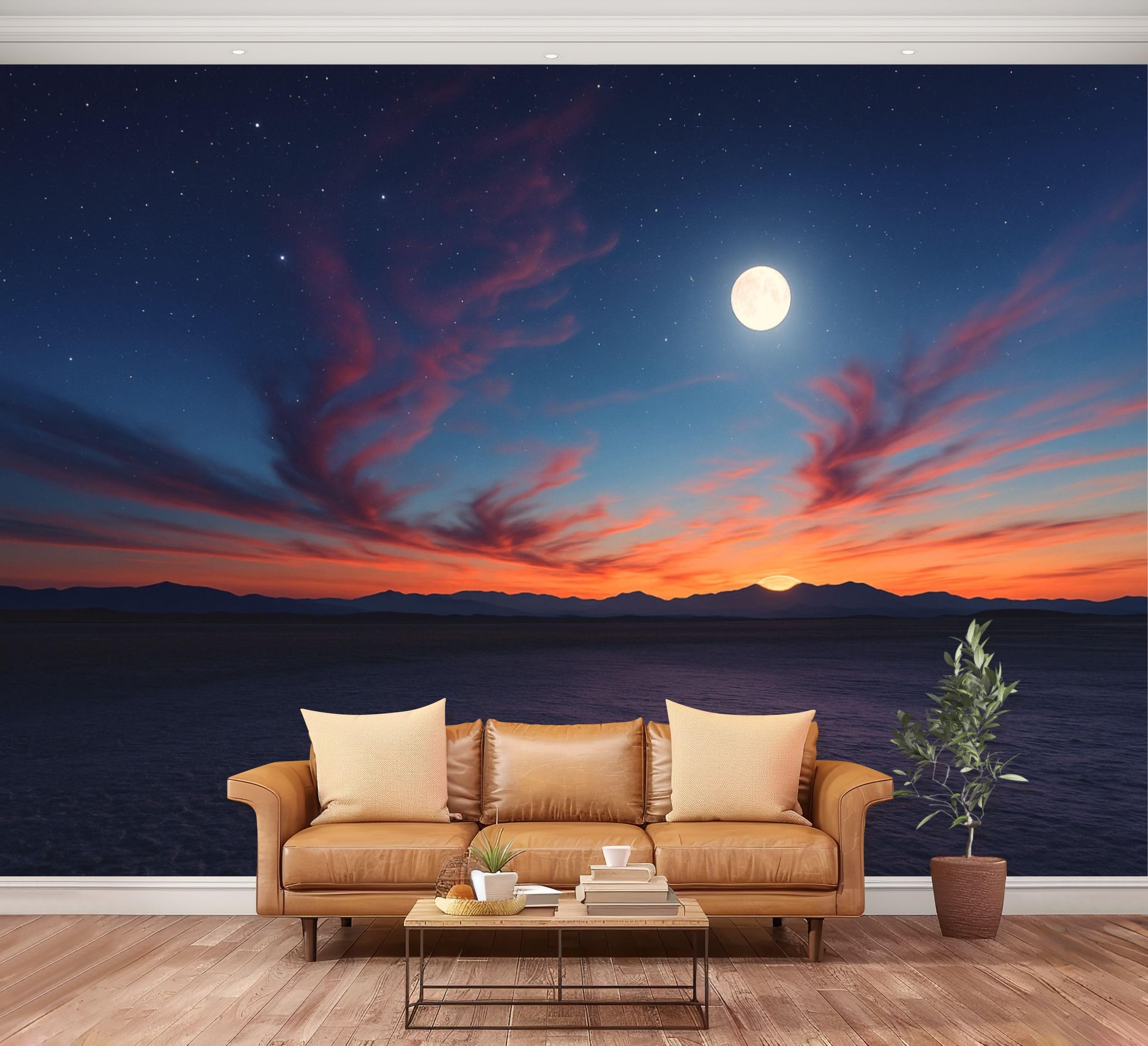 NIVFOEASC Wall Mural Peel and Stick Moon Gazing II Large Wallpaper Self Adhesive Contact Paper Removable 3D Wall Sticker for Living Room Bedroom 94"x132"