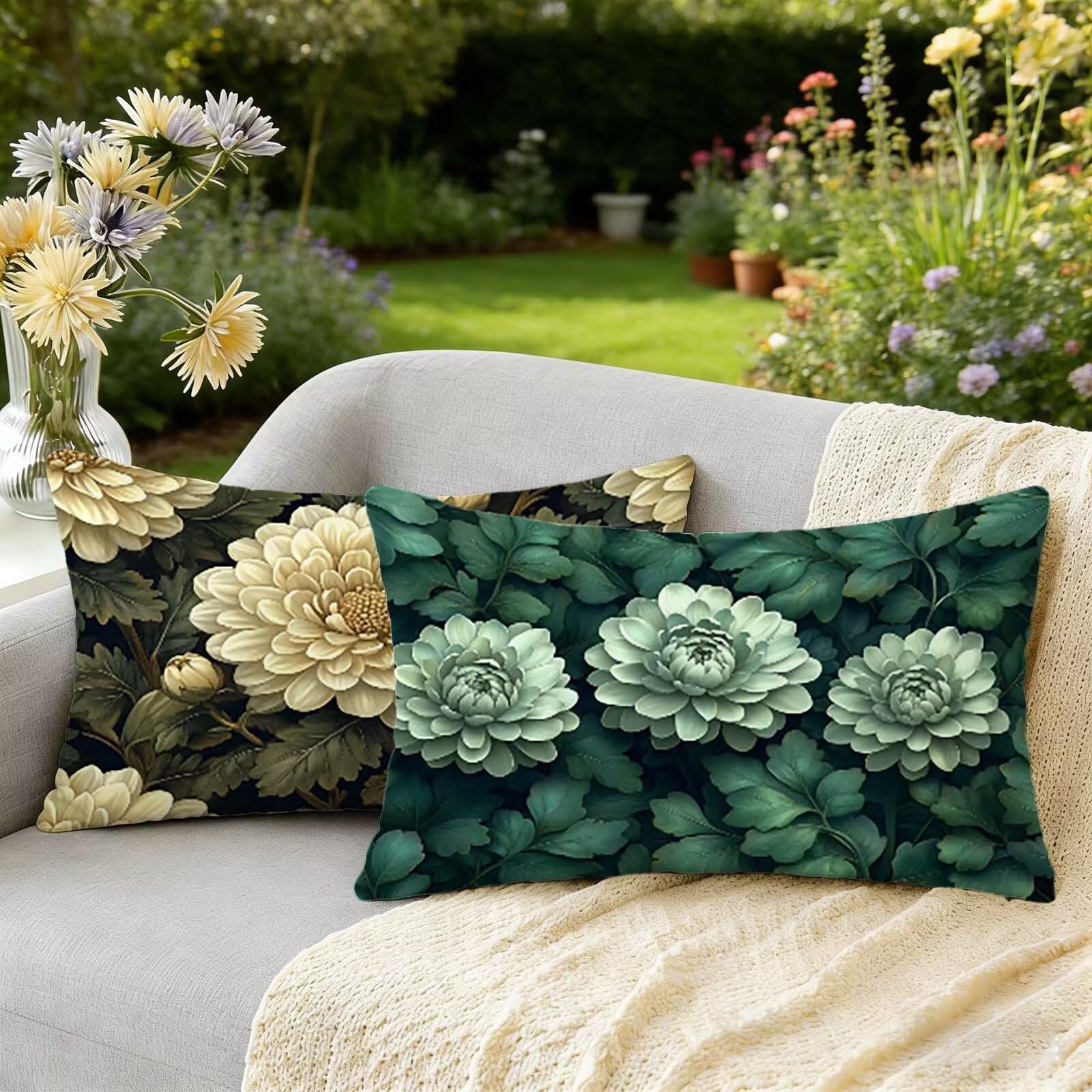 Housse coussin 25x45 vert coussin extérieur imperméable taie oreiller canapé