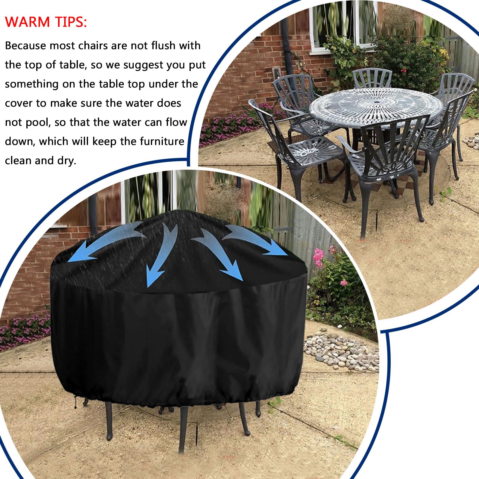 TYYHTJ Ronde Housse Salon De Jardin, 420D Oxford Tissu Housse De Table Jardin Imperméable, Housse De Mobilier De Patio Extérieur Imperméable Anti-UV