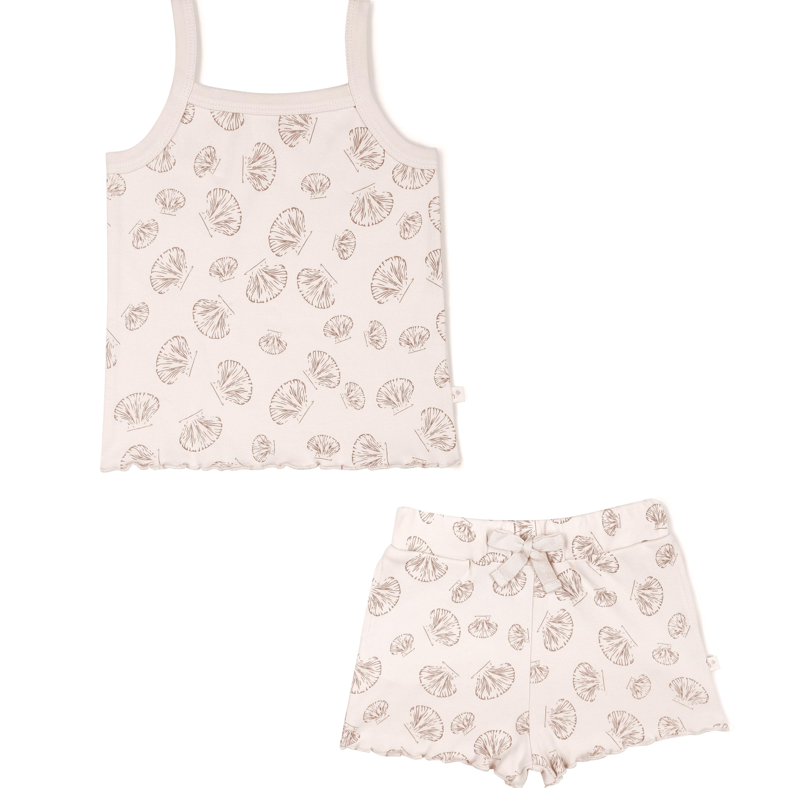 MakeMake Organics GOTS Certified Organic Cotton Baby Kids Toddler Girl Top and Short Outfit Set - Seashells, 5-6 Years