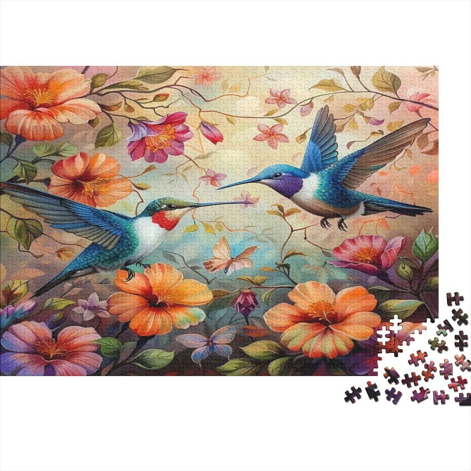 Tropical Hummingbird 1000 Piece Jigsaw Puzzle Paper for Adults Floral Nature Scene Focus Booster Home Relaxation Gift 38x26cm/1000pcs 38x26cm/1000pcs