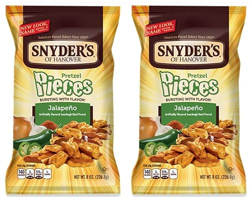 Snyders of Hanover Piezas de pretzel - Sabor jalapeño 8 onzas paquete de 2