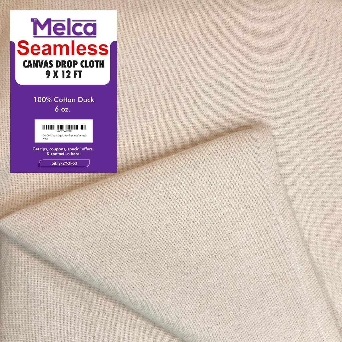 Melca Drop Cloth Tarp Art Supplies - 9x12 Finished Size, 100% Cotton, Seams Only On The Edges, New Unmarked Fabric, Cotton Duck Fabric - Be Confident You Have The Canvas You Need.