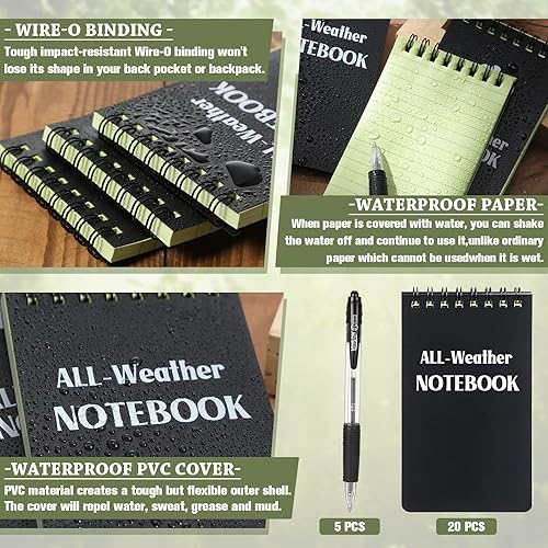 Miniatura 3 de Chinco 20 blocs de notas para todo tipo de clima, 3 x 5 pulgadas, bolsillo impermeable, bloc de notas táctico en espiral, cubierta resistente a la