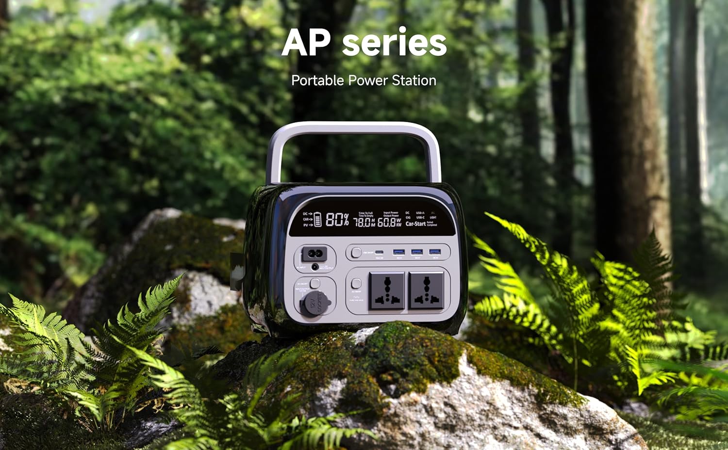 Front view of CTOLITY AP400 Portable Power Station showing ports and display
