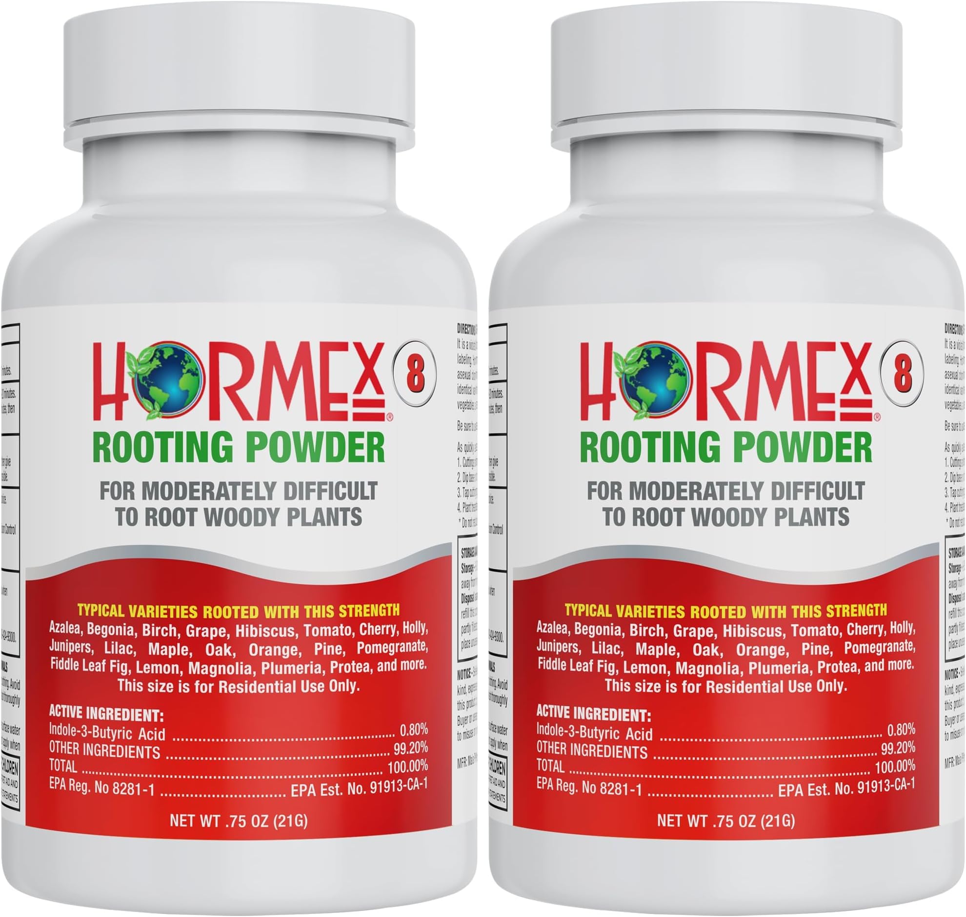 Hormex Rooting Hormone Powder #8 (0.80% IBA) for Semi-Hardwood Plants, Trees & Shrubs – High Strength Root Stimulator, Growth Hormone & Root Booster for Woody Cuttings, Cloning, & Propagation (2 Pack)