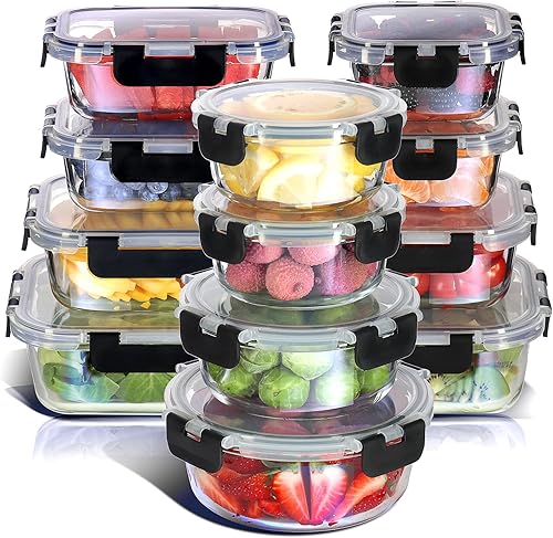 Glass food storage containers with lids