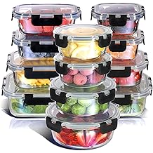 Nestl 24pc 12 Airtight, Freezer Safe Food Storage Containers and 12 Lids, Pantry Kitchen Storage Containers, Glass Meal Prep Container for Lunch, Glass Storage Containers with Lids Black