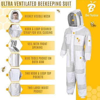 3 Layer Professional Beekeeping Suit - Heavy Duty Protective Bee Suit for Safe and Efficient Apiary Management. (XL)