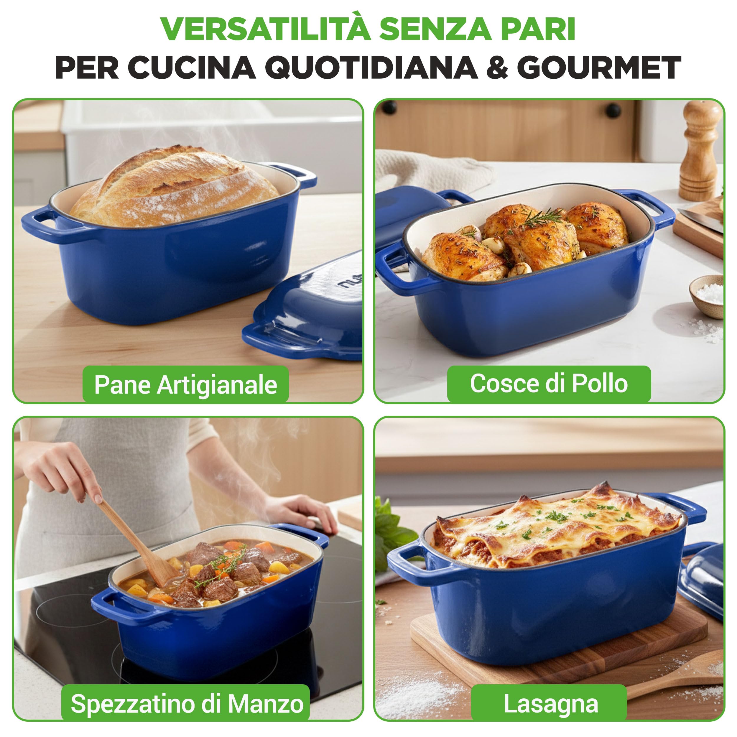 NutriChef Teglia per Pane in Cassetta 25 cm in Ghisa Smaltata con Coperchio e Guanti in Silicone, Stampo Pane in Cassetta Resistente al Forno 260 °C, per Cosce di Pollo, Spezzatino di Manzo, Lasagna