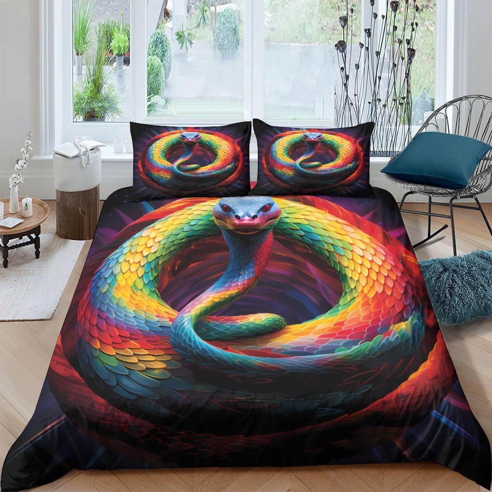 Ctjqhvkz Style-7 3D Printed Rainbow Snake Fitted Sheet Microfiber Soft Colorful Serpent Bed Cover For Bedroom Dorm Mattress Decor Single（135X200cm）