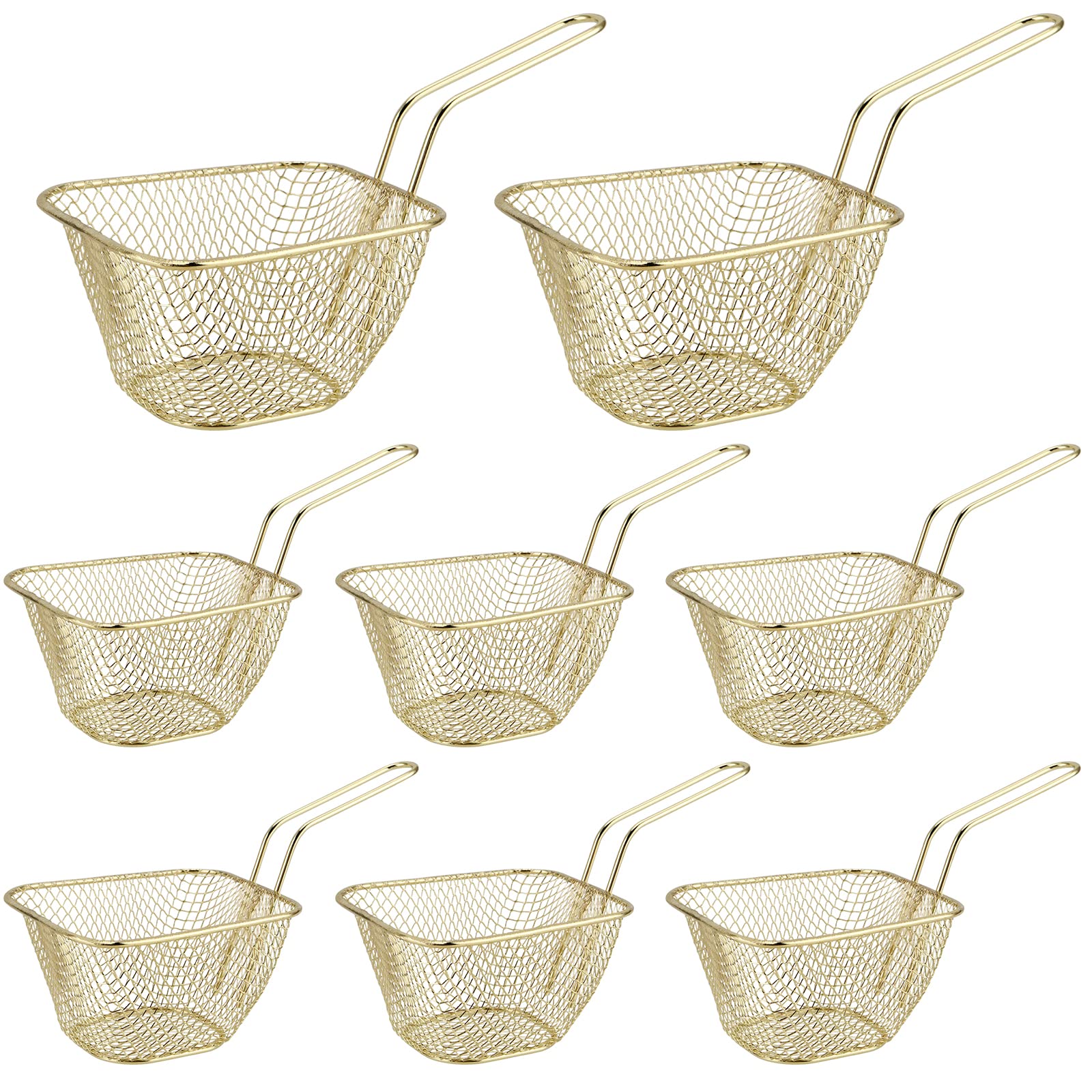 SEUNMUK 8 PCS Chip Serving Frying Baskets, Mini Chip Baskets with Handle, Chips Deep Fry Baskets Food Presentation Baskets for Chips Onion Rings Tapas Wing, Gold