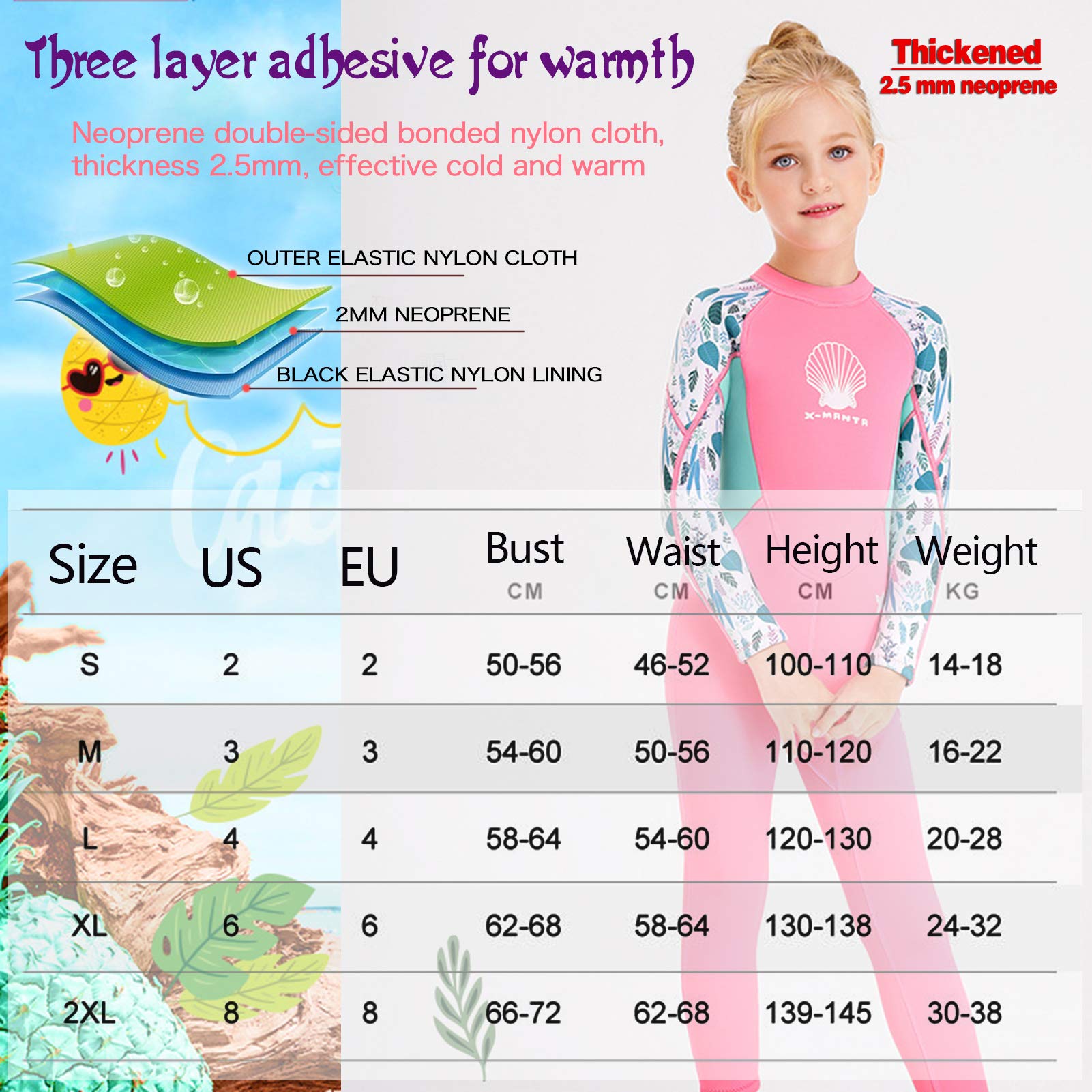 Neoprenanzug Kinder Mädchen Taucheranzüge 2,5mm Neopren Lang Ärmel Warmhalten Nassanzüge für Schwimmen Tauchen Wassersport