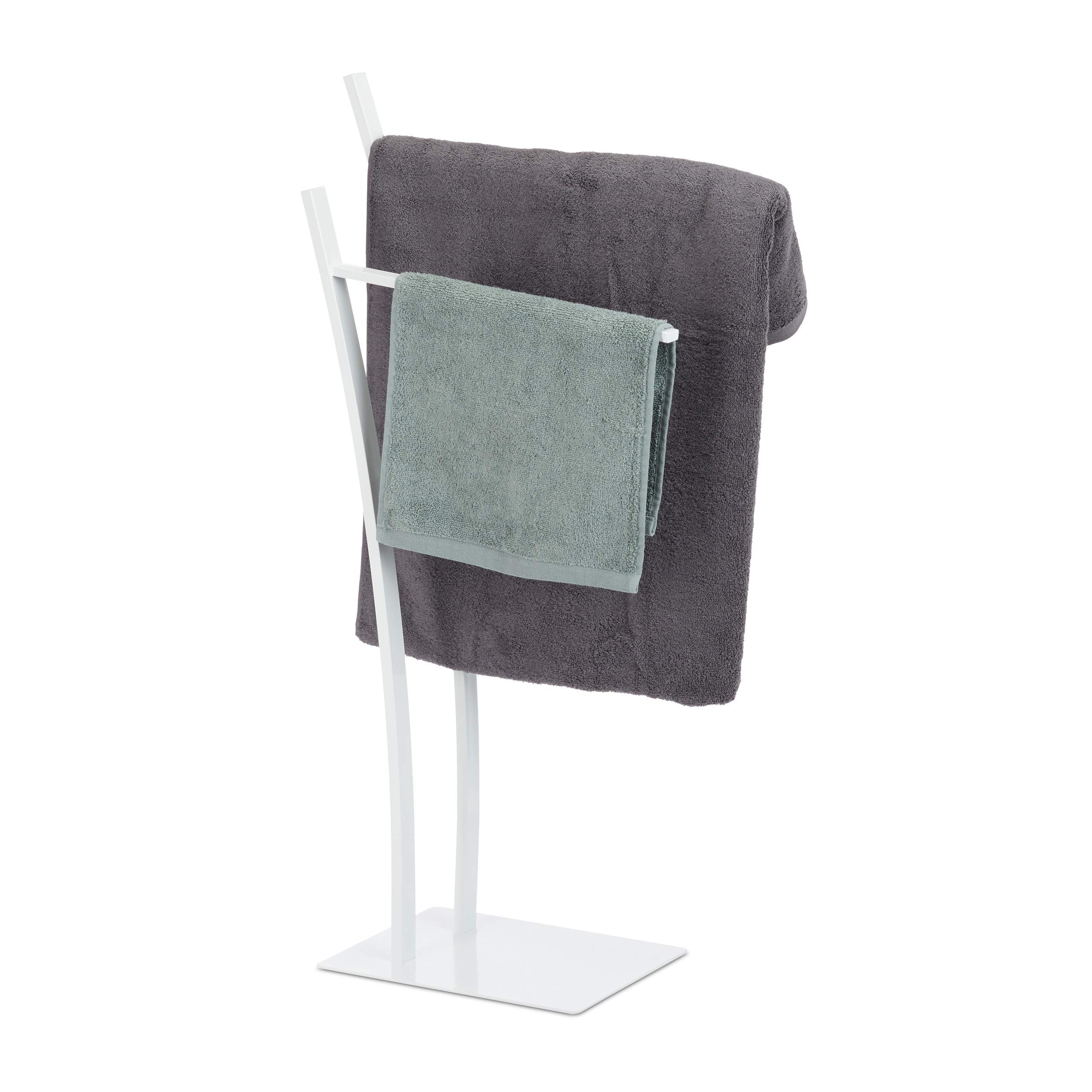 Relaxdays 2-Rail Double Towel Stand, Freestanding Towel Holder, Bathroom Valet HWD 88 x 43 x 24 cm, White
