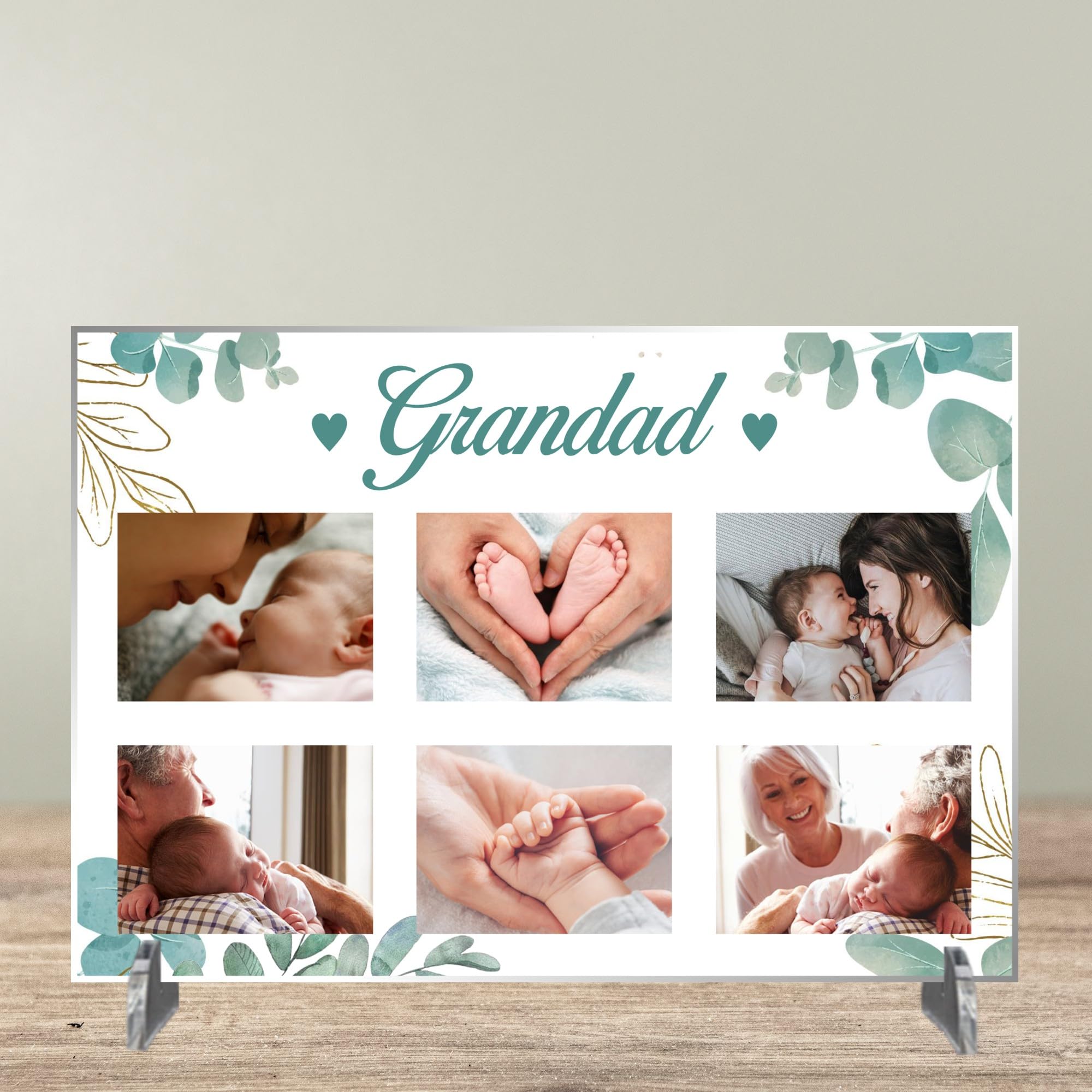 Pixie's Gifts Personalised Printed Photo Plaque on Stand - Custom Father's Day Gift - Daddy and Grandad Options - Available in 4 Designs, 3mm MDF and Acrylic (Green Leaf, Acrylic A4 30cm x 21cm)