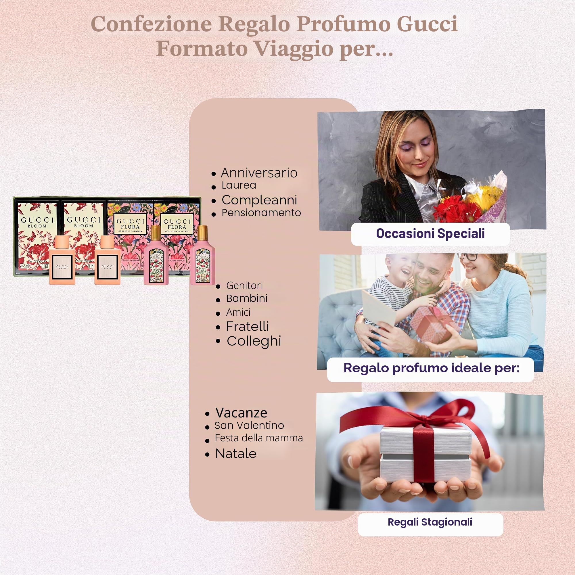 Gucci 4 Pezzi Set Regalo Profumi per Donna- 2x Gucci Bloom 4,5 Once e 2x Gucci Flora 4,5 g