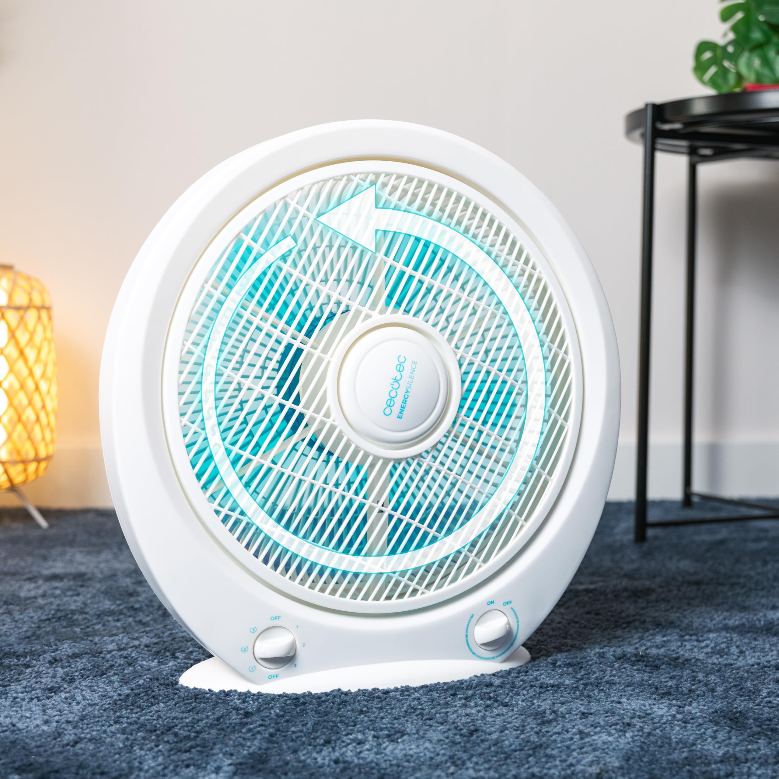 Cecotec - Ventilatore da pavimento quadrato Box Fan, EnergySilence 4500 Power Box. 45W, Diametro 12 Pollici, 5 Lame, 3 Velocità, Timer 1h, Griglia Girevole e Massima Sicurezza
