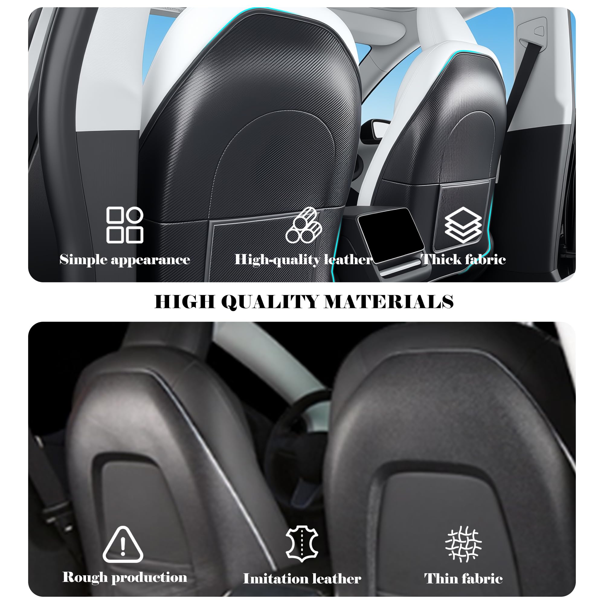 TOPABYTE Housses De Protection Dossier Siège Arrière Tesla Model 3/Y/S/X - Anti Coups De Pied En Cuir Microfibre, Poches De Rangement Intégrées - 2 Pièces