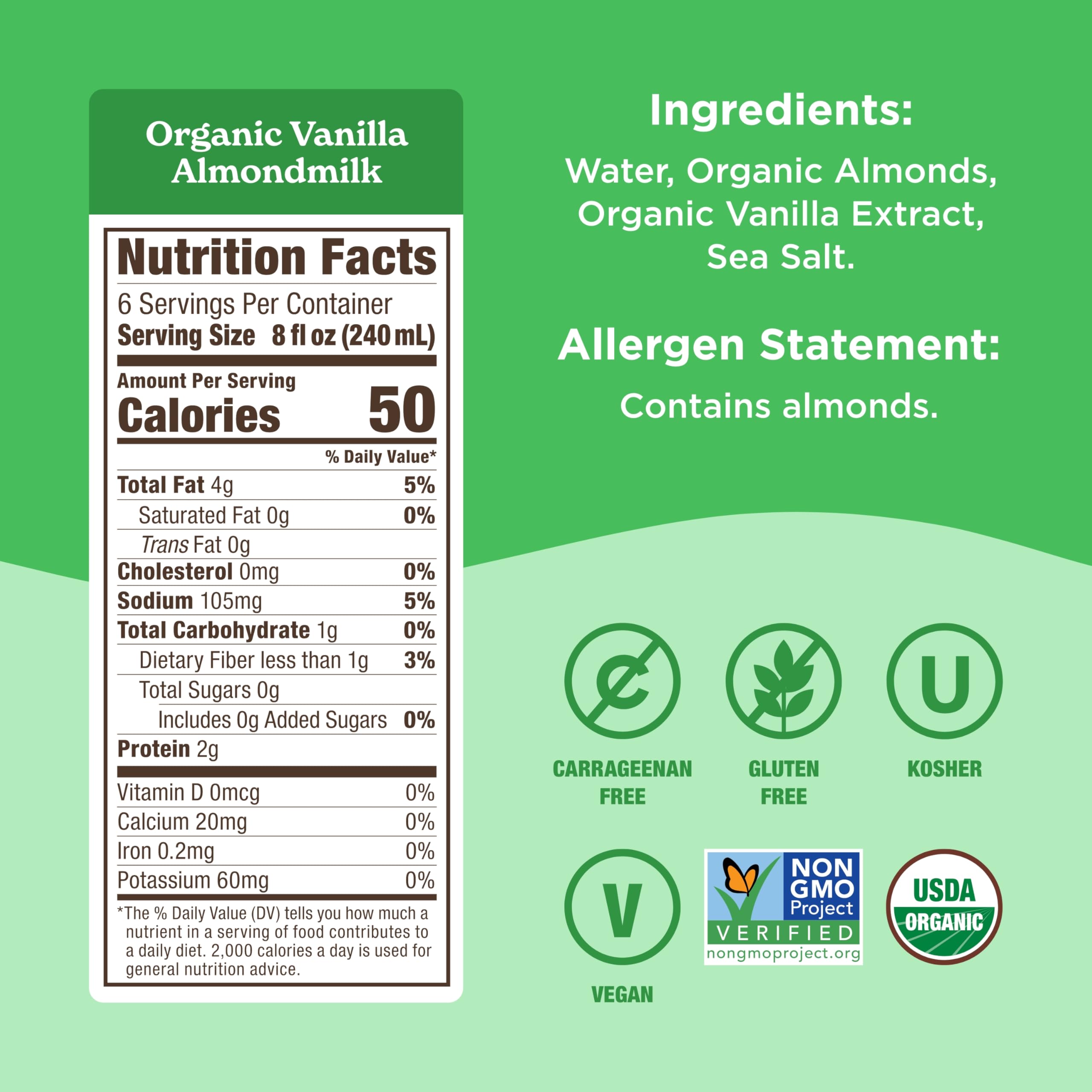 Califia Farms - Organic Vanilla Almond Milk 48 Oz Dairy Free Vegan Plant Based Organic Milk Non GMO — view 2