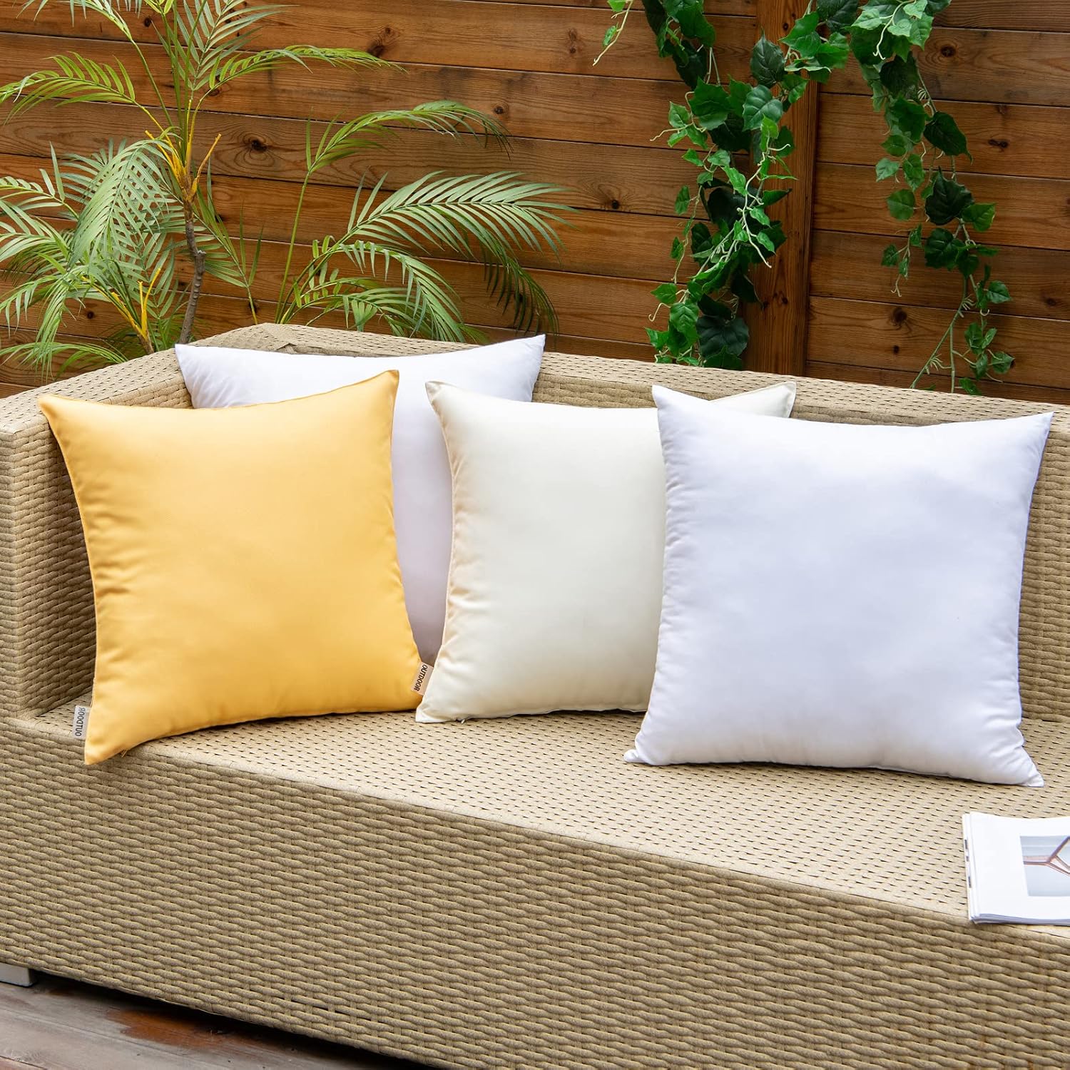 EMEMA Pack of 2 Outdoor Pillow Inserts Waterproof Throw Pillow Premium Fluffy Decorative Cushion Square Inner Soft for Patio Furniture Garden Sleeping Bed Couch Sofa 20x20 Inch 50x50 cm