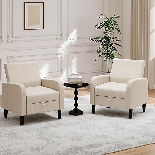 DAGONHIL Silla de Acento para Sala de Estar, Silla de Lectura Tapizada para Dormitorio, Sillón de Tela de Lino, Sofá Individual para Sala de