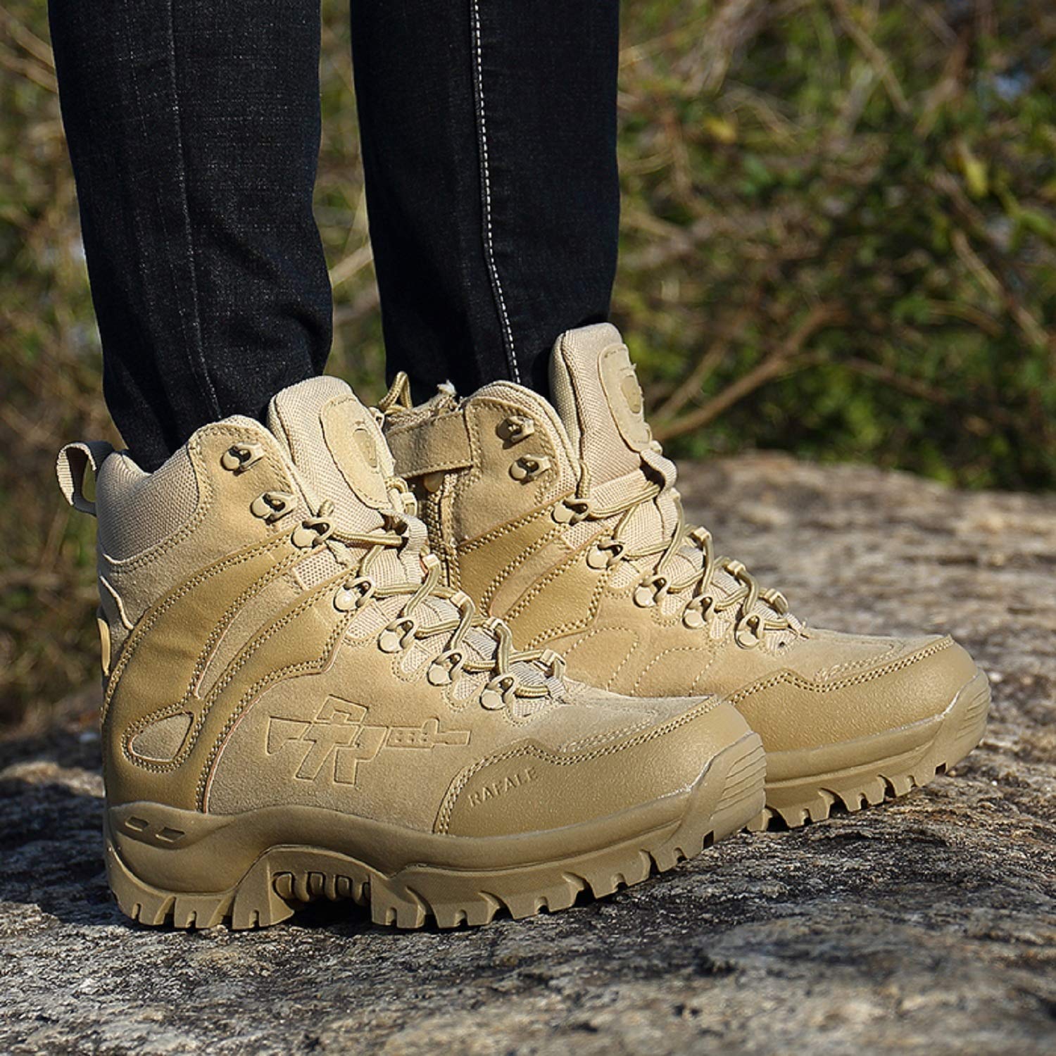 AONEGOLD Hommes Bottes de Randonnée Tactiques Militaires de Combat Bottes Chaussures de Trekking extérieures Respirantes Antidérapant