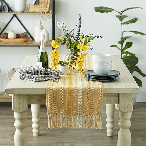 Vista 98 de DII Farmhouse - Camino de mesa trenzado a rayas, 15x72, azul marino