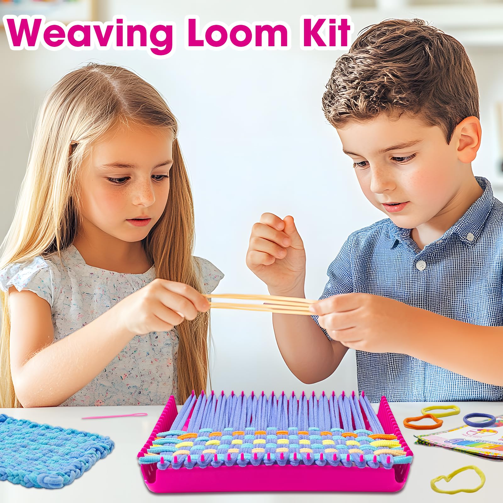 ZJEFUNS Kit di telaio per tessitura, giocattoli per bambini e adulti, fai da te, arti e mestieri per ragazze di età 5 6 7 8 9 10 12, kit per maglieria con telaio per pentole, include 8 anelli colorati