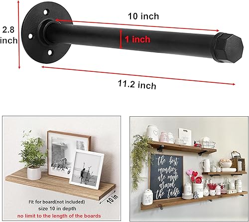 Miniatura 3 de Soportes industriales de hierro negro para estantes de montaje en pared, soportes de estantería para decoración de tuberías de pared, accesorios