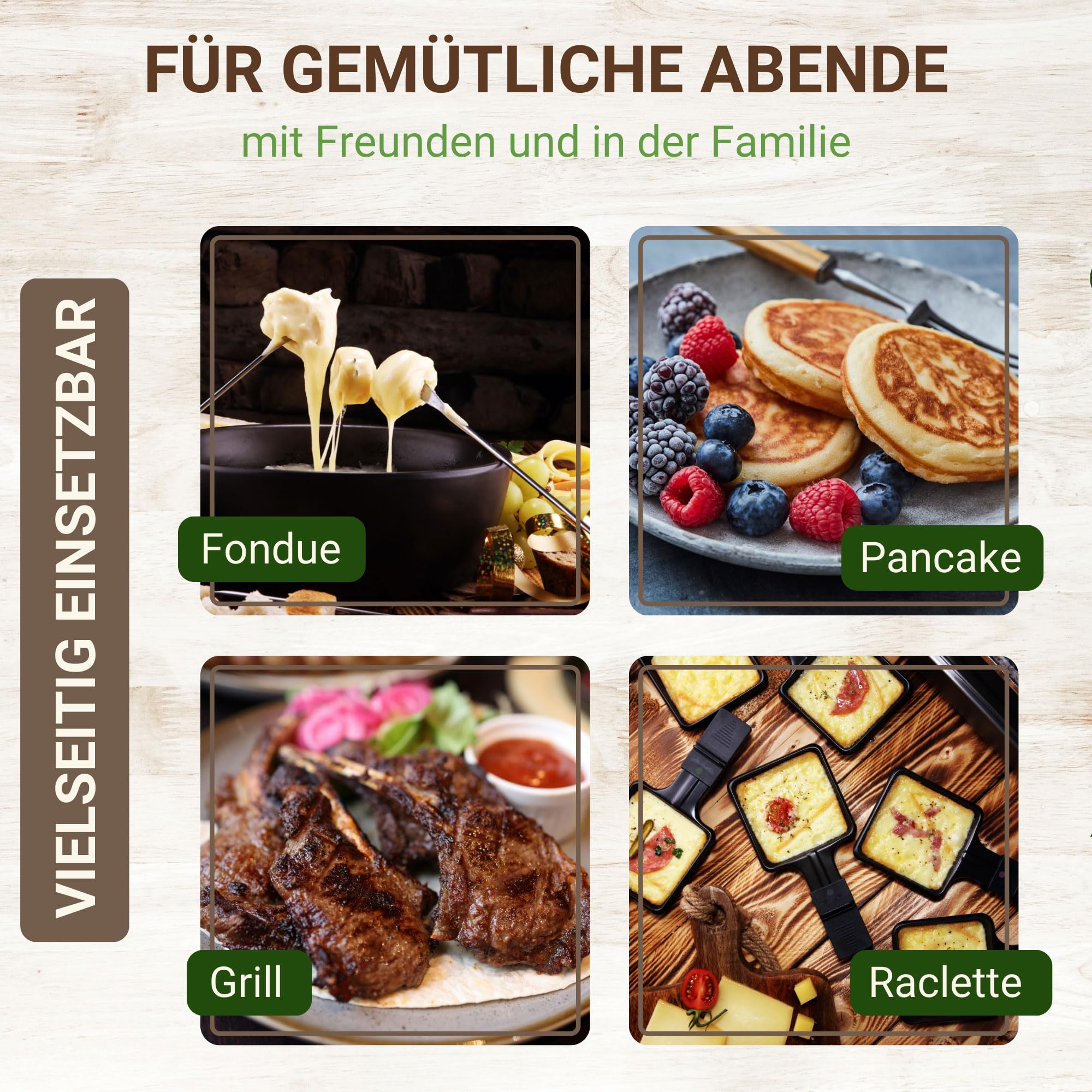 Syntrox Raclette Fondue 2in1 für 8 Personen, 1400 W, antihaft Grillplatte, 8 Pfännchen, 1,4 l Fondue-Topf, Thermostatsteuerung