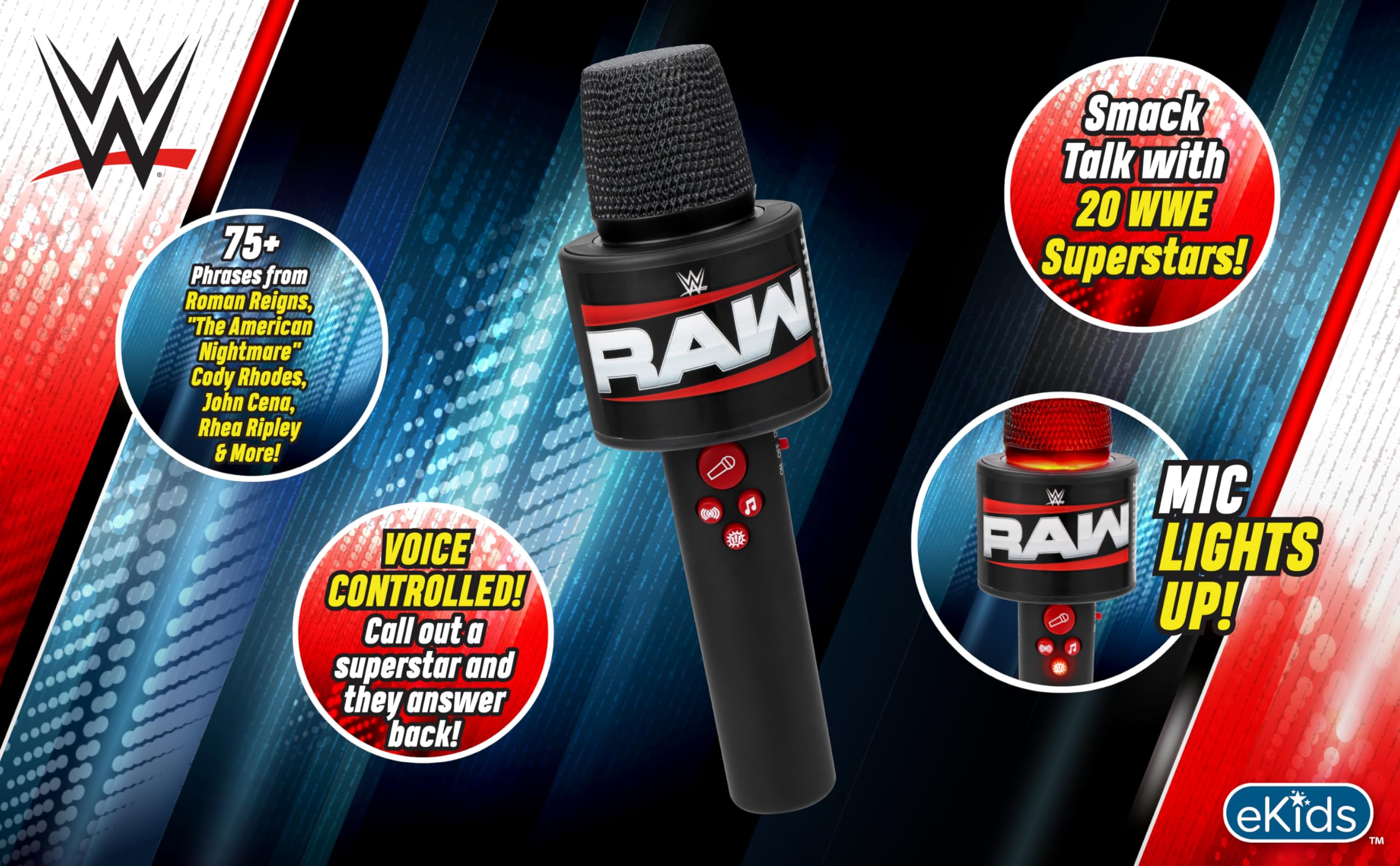 eKids WWE Smack Talk Microphone Toy with Built-in Music and Sound Effects for WWE Toys Fans - Image 2