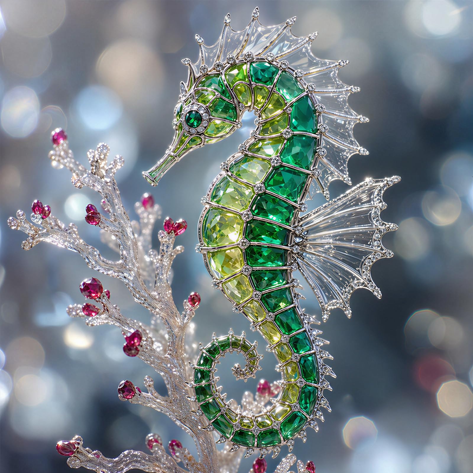 POETRYDRAW Emerald Seahorse Full DIY 5D Round Drill Diamond Art Painting Kits for Adults/Beginners Gift Idea Home Decor Diamond Art Paintings Picture Arts Craft 40x40cm (Emerald Seahorse)
