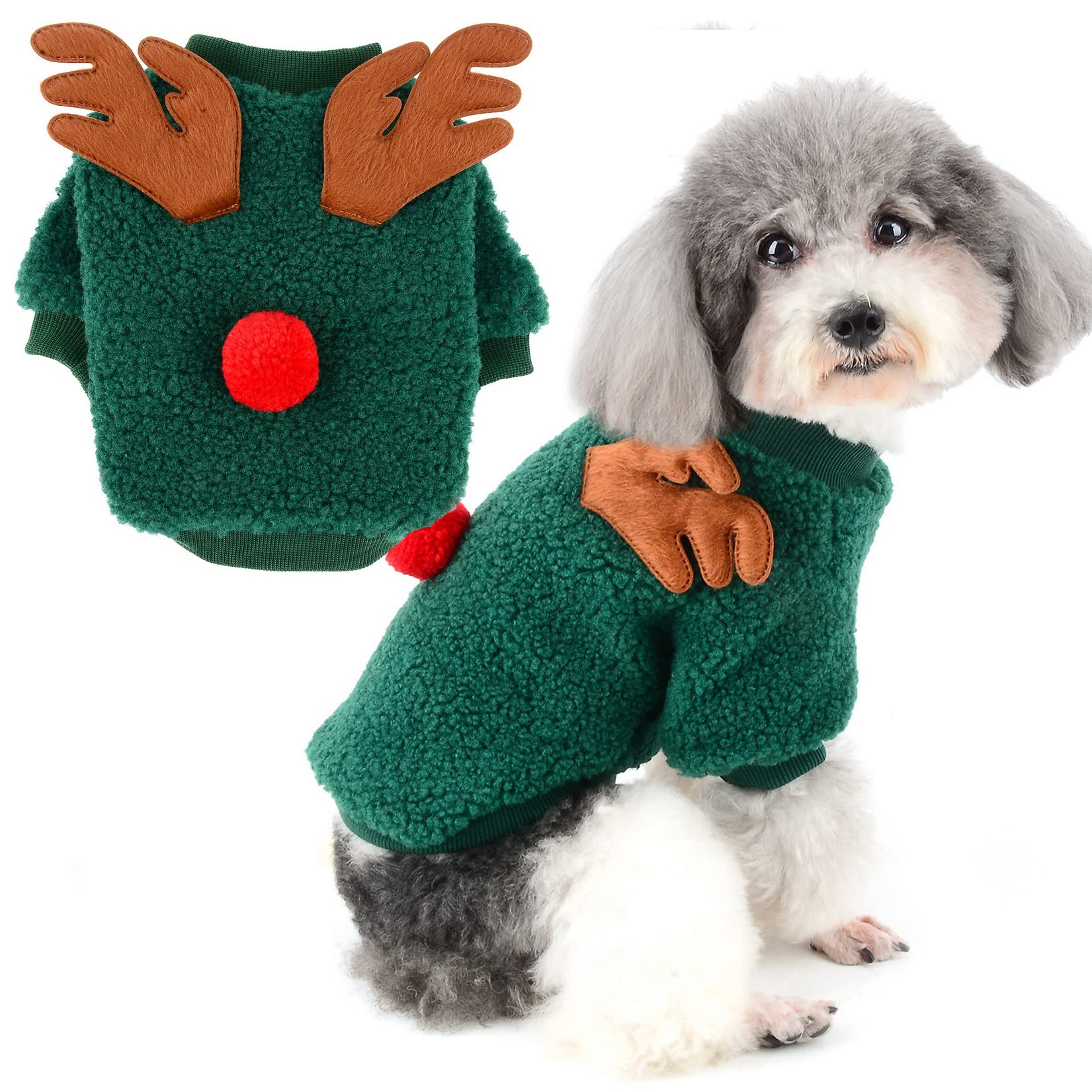 Zunea Small Dog Christmas Sweater Winter Coat Warm Fleece Puppy Xmas Clothes Cute Deer Pullover Jumper Pet Girls Boys Jacket Clothing Outfits Cold Weather Chihuahua Apparel Green M