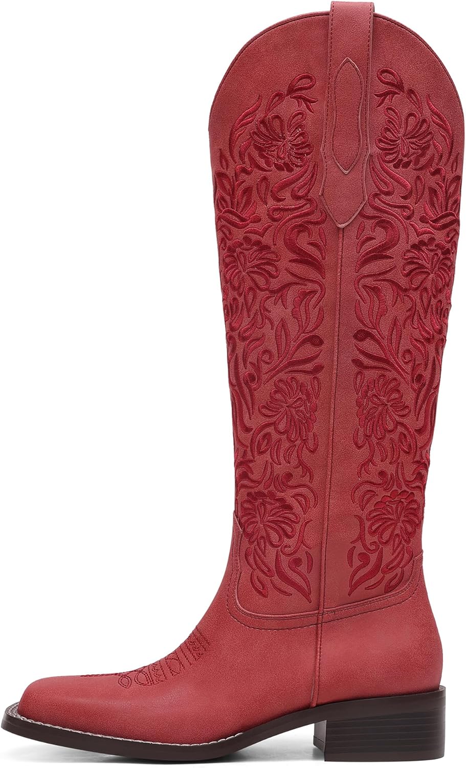 Women's Embroidered Cowboy Boots Knee High Cowgirl Riding Boots Low Block Heel Comfortable Pull On Western Square Toe Tall Boots - Image 4