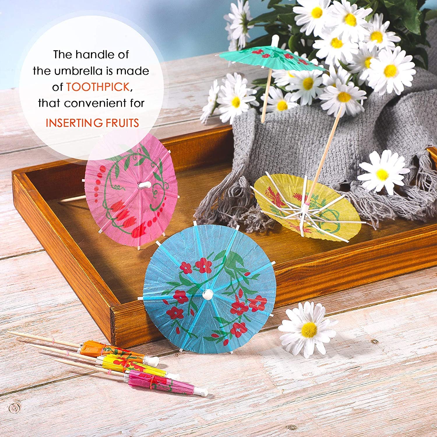 TIPTOP DECORATION Premium Paper Folding Umbrella Tropical Hawaiian Topper Toothpicks (Pack of 50, Assorted Multi) 4