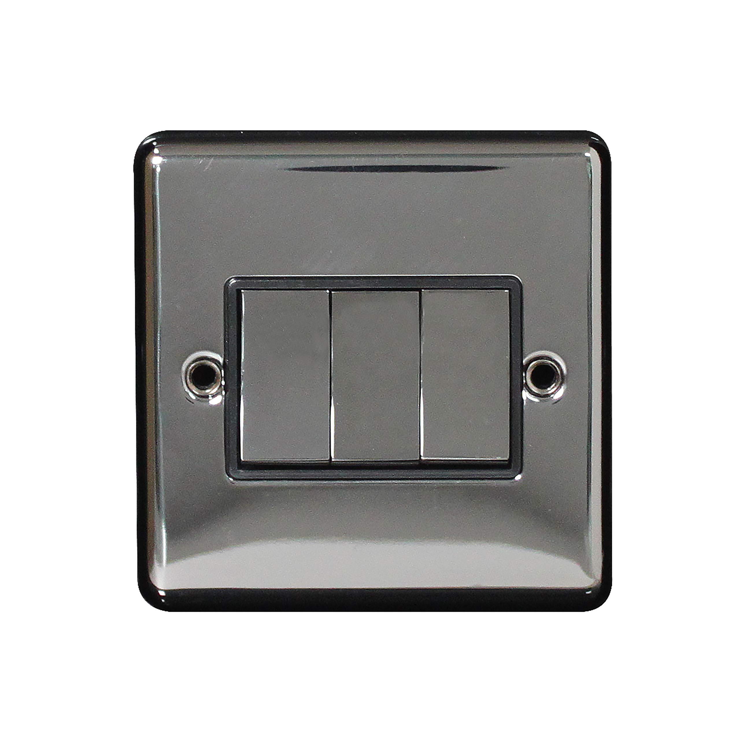 NEW Arlec 3 Gang 2 Way 10A Triple Light Switch 8031GBBN Black Nickel